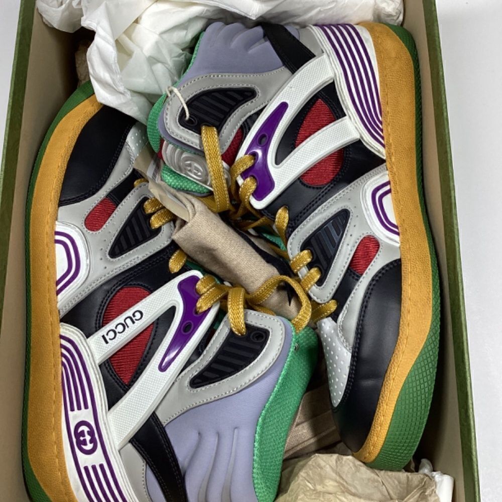 Gucci Evolution Basket High-Top Sneakers Black White Purple Size EU 39.5 - Picture 16 of 17